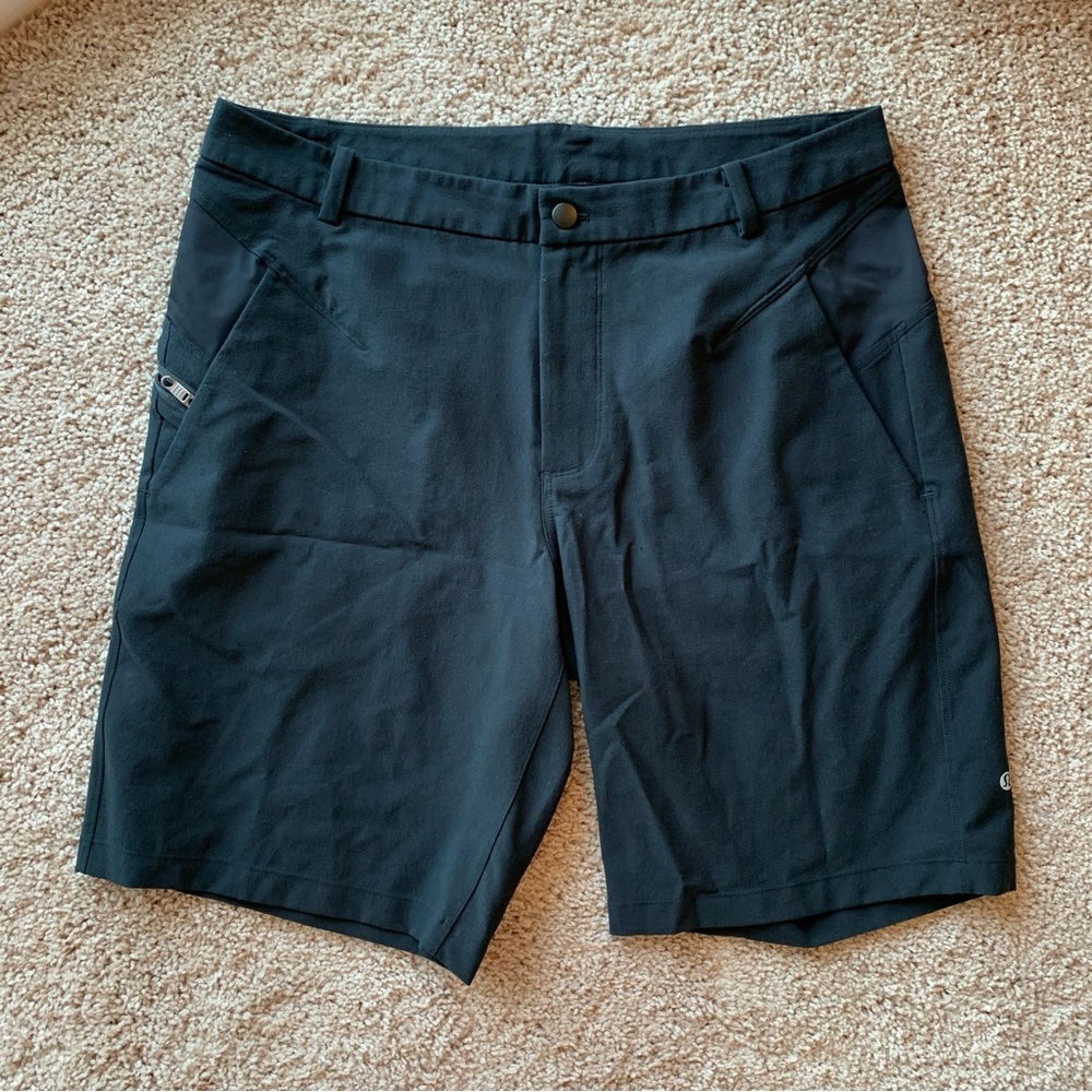 Lululemon Mens Commission Shorts Size 36 Black Zip Pocket Unlined 10" Inseam
